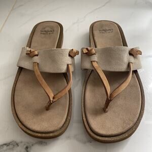 Sunjuns 8.5 Shannon Leather Thong Sandals Womens Tan White